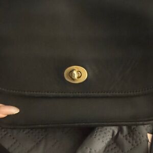 Coach Black Leather vintage Shoulder Bag with Gold Accent
